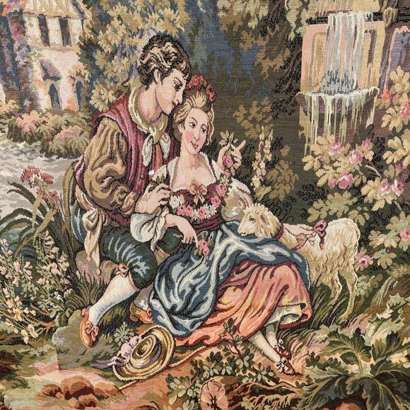 Vintage Italian Tapestry Nobel Pastorale Francois Boucher Courting Couple - Picture 9 of 14